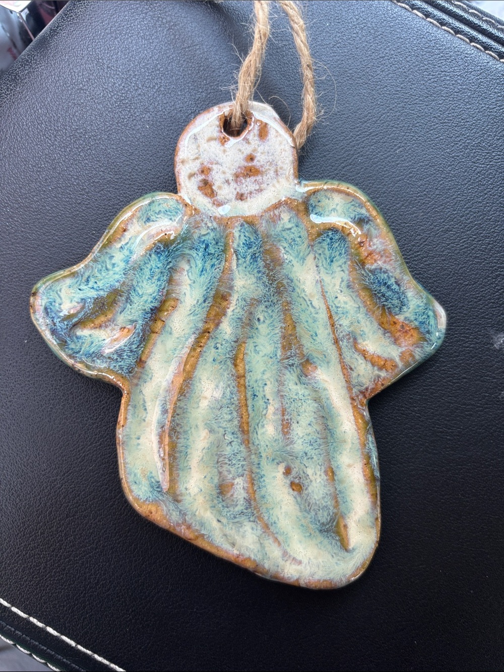 Etta B Handmade Ceramic Angel Ornament in Blue-Green Glaze -pottery